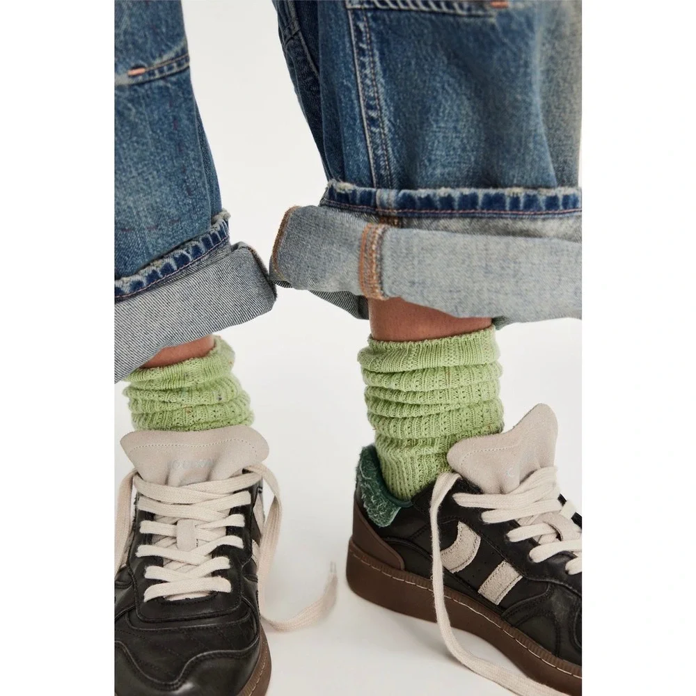 Free People Meadow Breeze Confetti Socks kiwi green  New NWT classic blend crew
